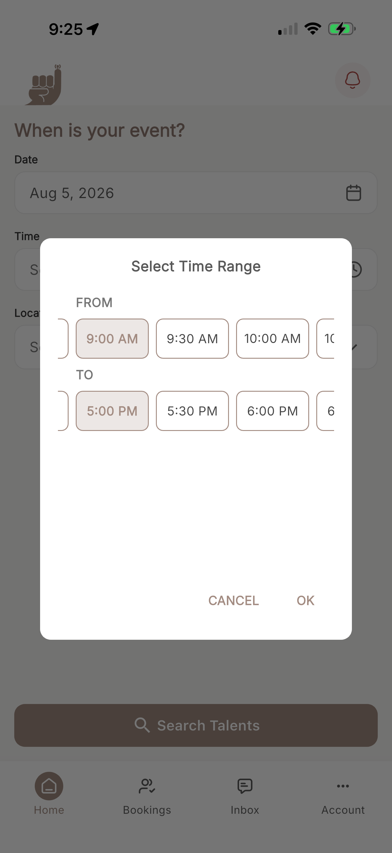 Gala app: select time range picker
